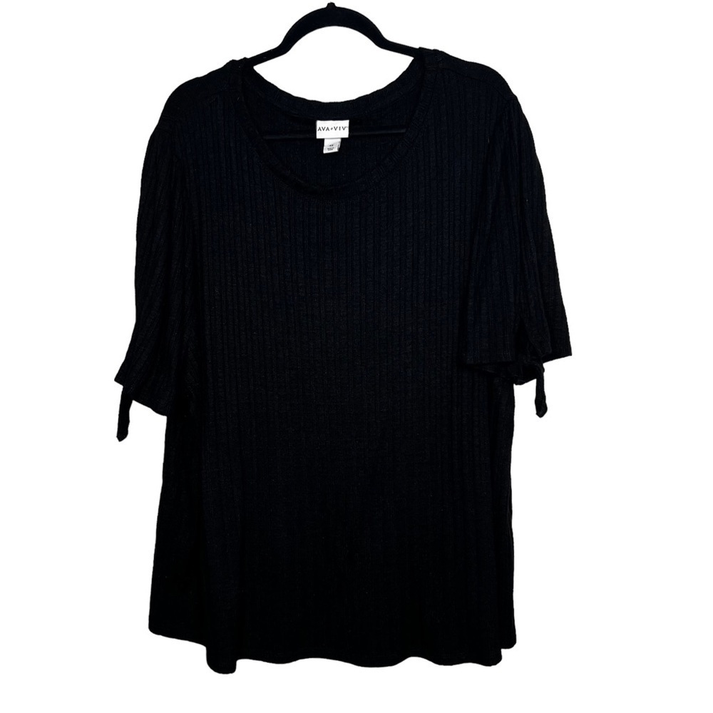 Ava & Viv Womens 4X Black Short Sleeve Shirt Tie Sleeves Lightweight Sweater Top